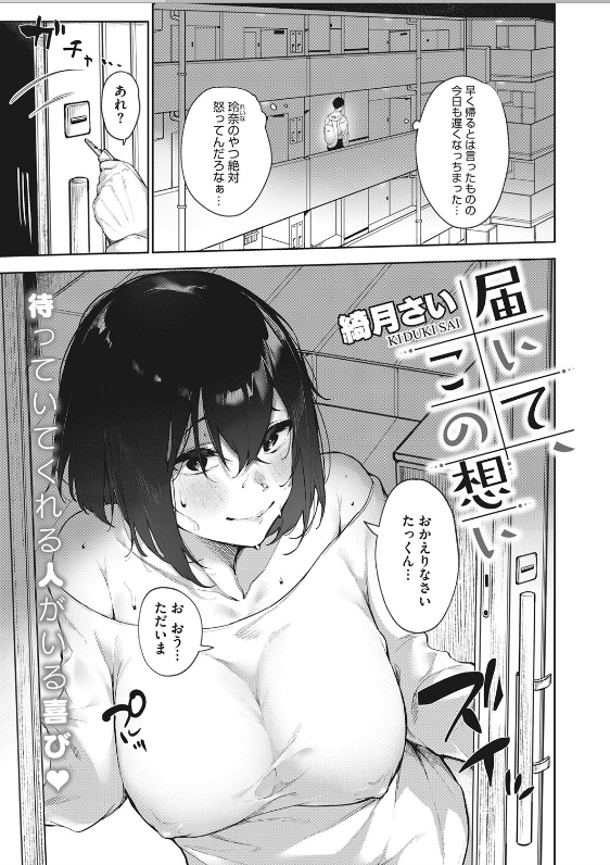 スクリーンショット-2020-03-07-10.58.21 尻丸出しでワイの帰りを玄関先で待ちわびるよっめがエロすぎるんゴwww【エロ漫画:届いて、この想い:綺月さい】