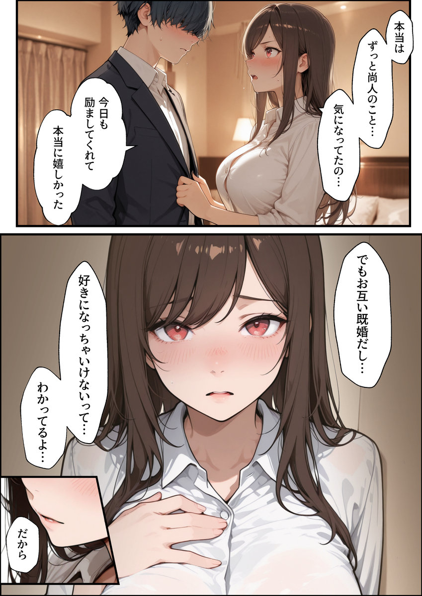 【エロ漫画】「誰にも言わないから……2時間だけ、休憩してこ？」ラブホに入った上司と部下の浮気セックスがエロ過ぎるwww