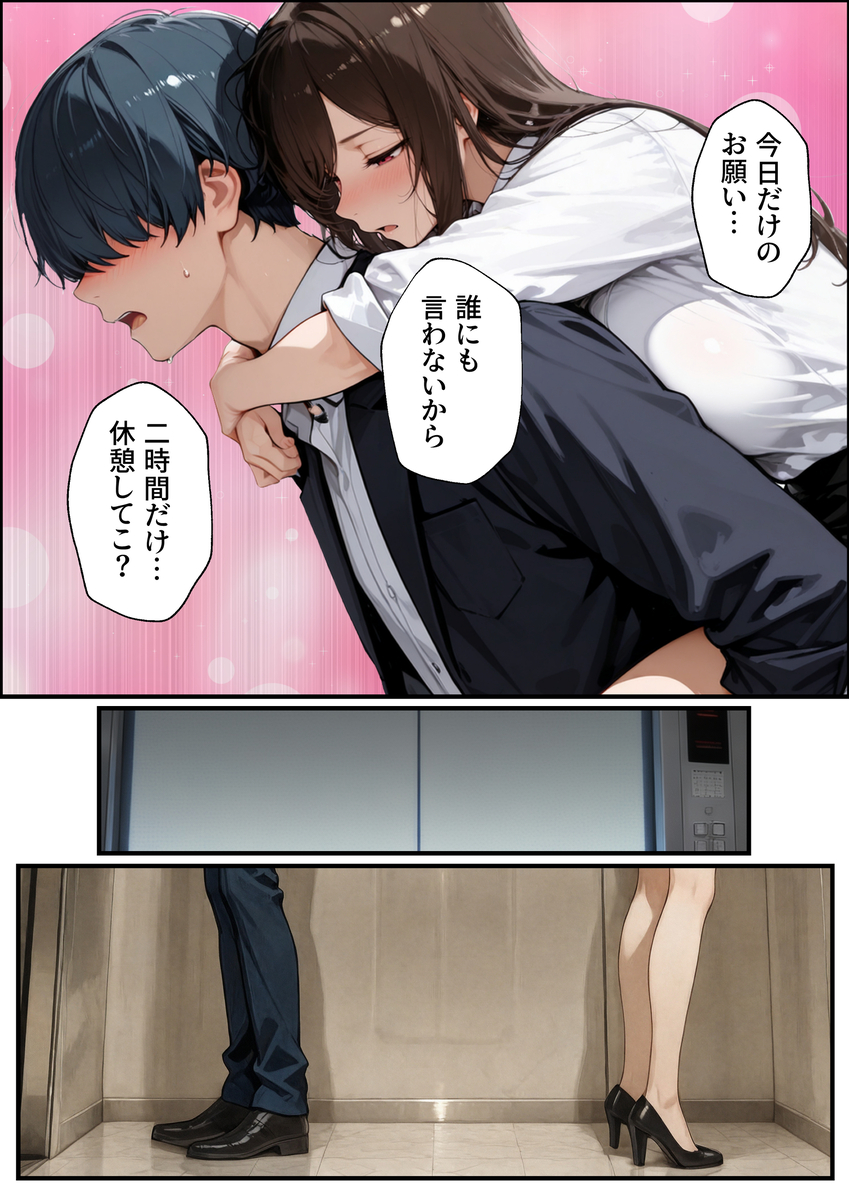 【エロ漫画】「誰にも言わないから……2時間だけ、休憩してこ？」ラブホに入った上司と部下の浮気セックスがエロ過ぎるwww