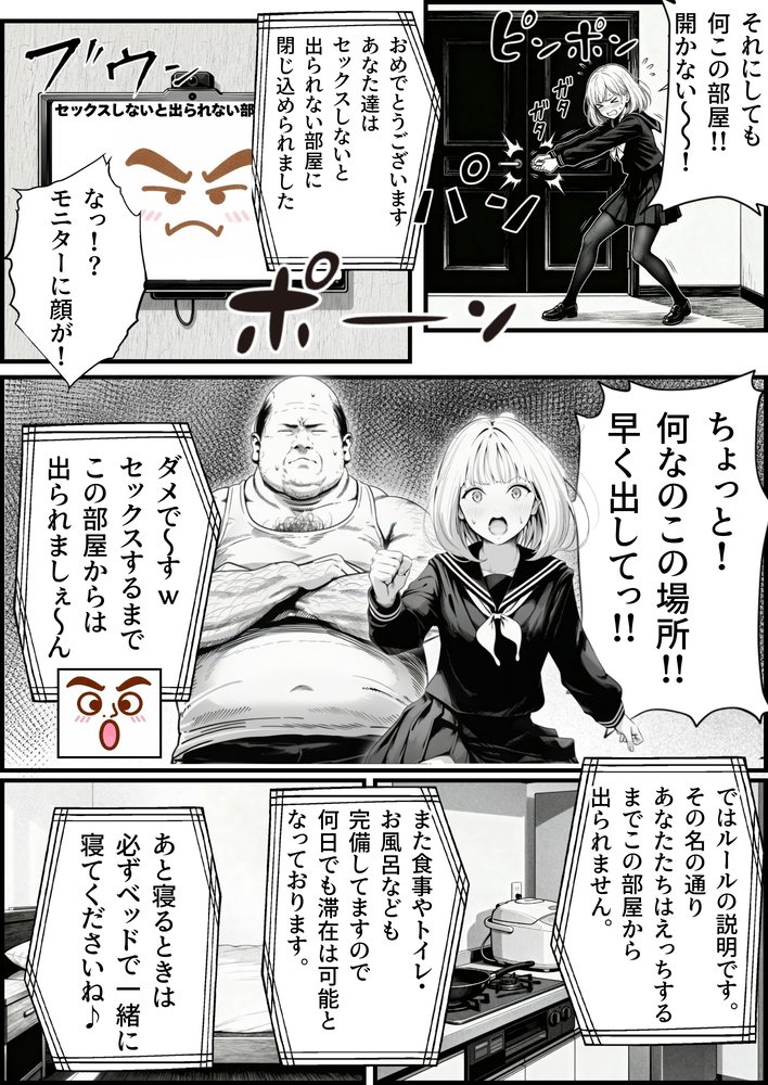 【えろまんが】友達のお父さんとエッチなお部屋に閉じ込められて…