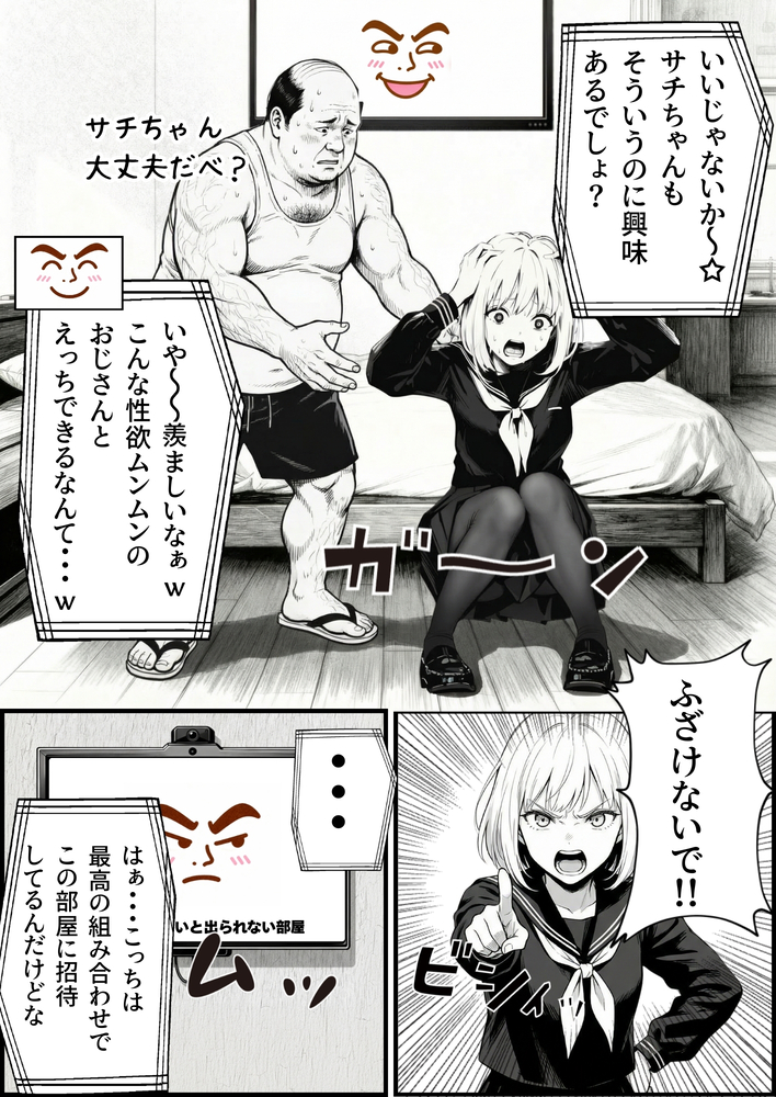 【えろまんが】友達のお父さんとエッチなお部屋に閉じ込められて…