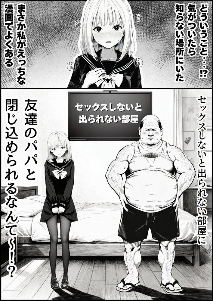 【えろまんが】友達のお父さんとエッチなお部屋に閉じ込められて…