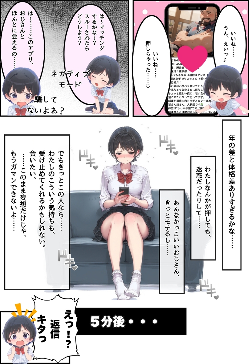 【エロ漫画】年の差と体格差に恋の境界線はない！マッチングアプリで出会ったおっさんとガチ恋する女の子がシコリティーすぎるwww