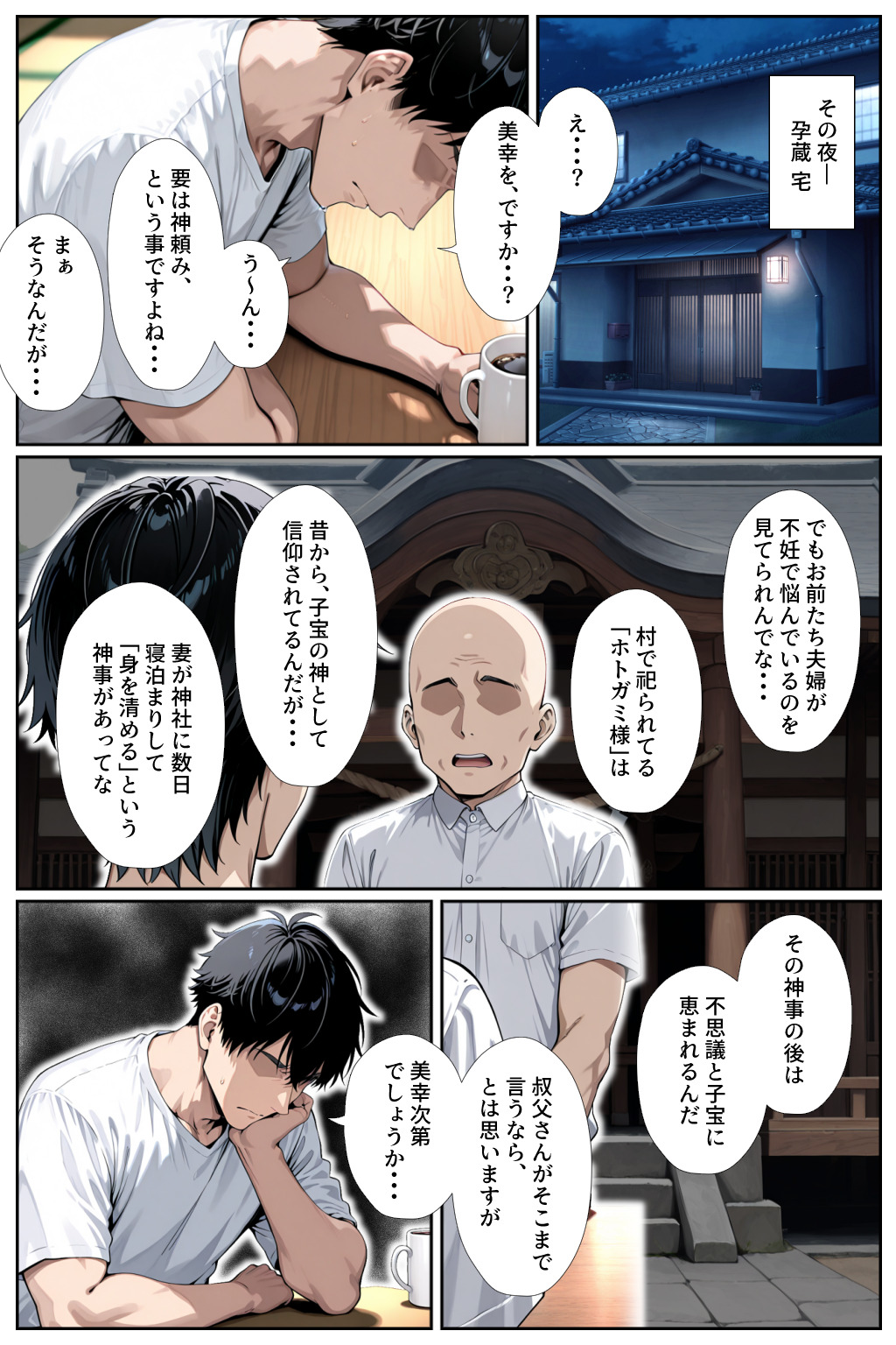 【エロ漫画】子供を欲しがる嫁が背徳と快楽の寝取り神事の罠にハマり…