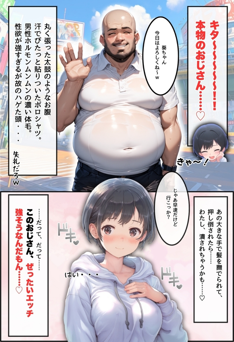 【エロ漫画】年の差と体格差に恋の境界線はない！マッチングアプリで出会ったおっさんとガチ恋する女の子がシコリティーすぎるwww