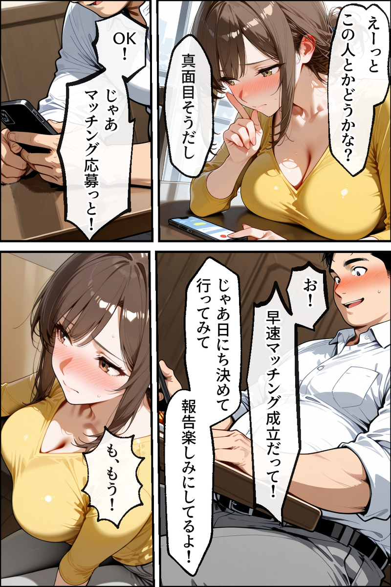 【エロ漫画】寝取らせ相手を選ぶマッチングアプリってガチでエロいなwww