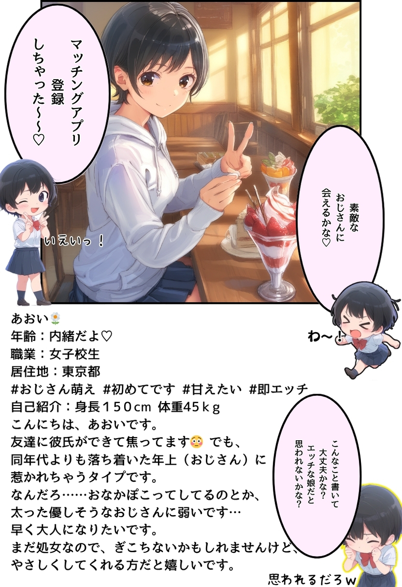 【エロ漫画】年の差と体格差に恋の境界線はない！マッチングアプリで出会ったおっさんとガチ恋する女の子がシコリティーすぎるwww