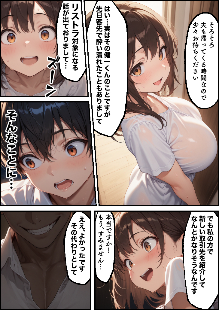 【エロ漫画】仕事のできない旦那の為に旦那の上司に抱かれる奥様…