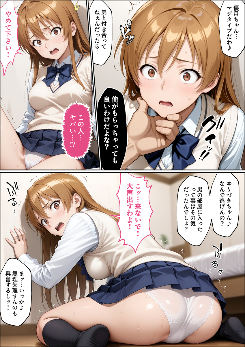 【エロ漫画】大好きなクラスな女の子が家に遊びに来たら俺の兄貴と親父に抱かれてしまったようで…