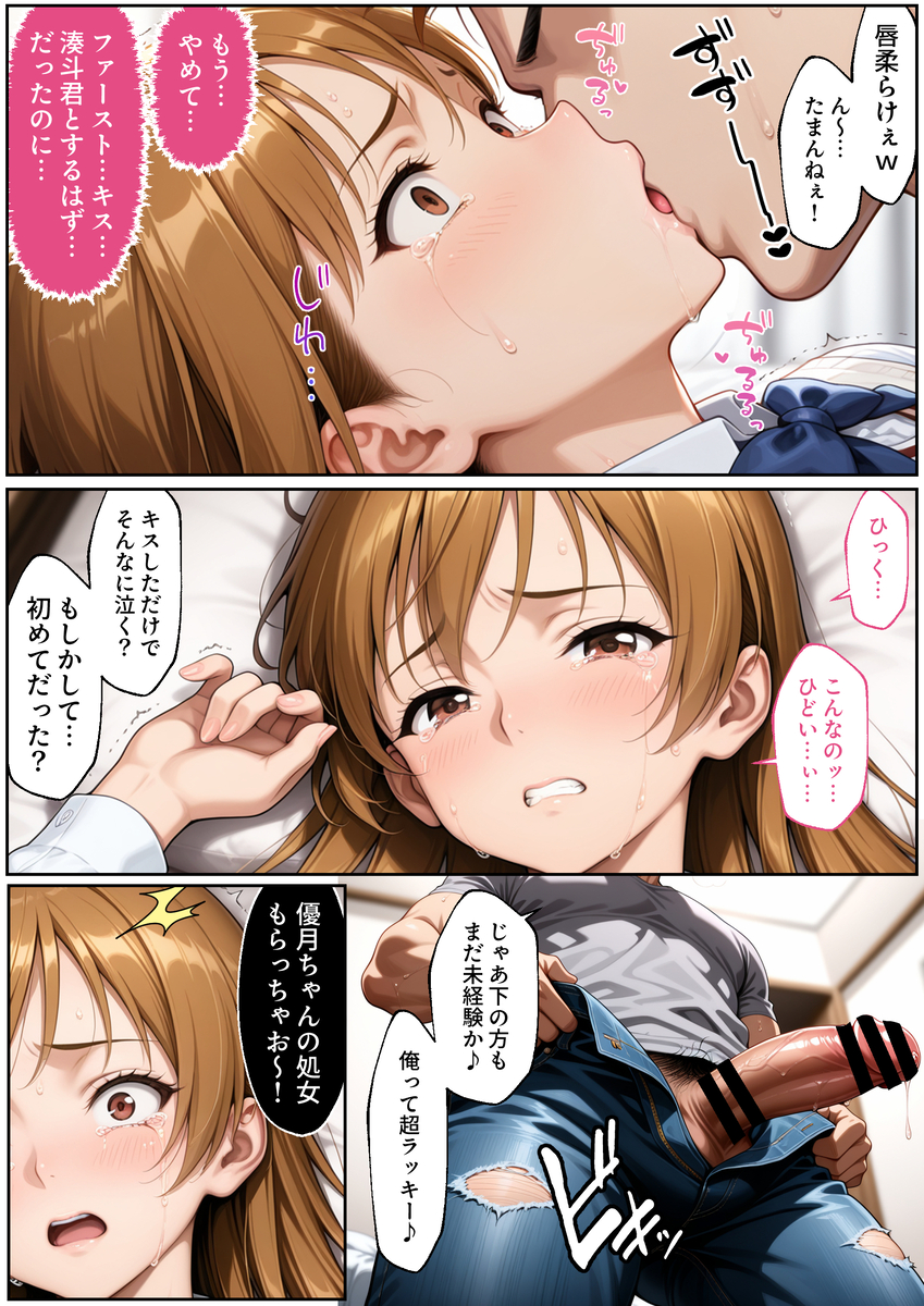 【エロ漫画】大好きなクラスな女の子が家に遊びに来たら俺の兄貴と親父に抱かれてしまったようで…