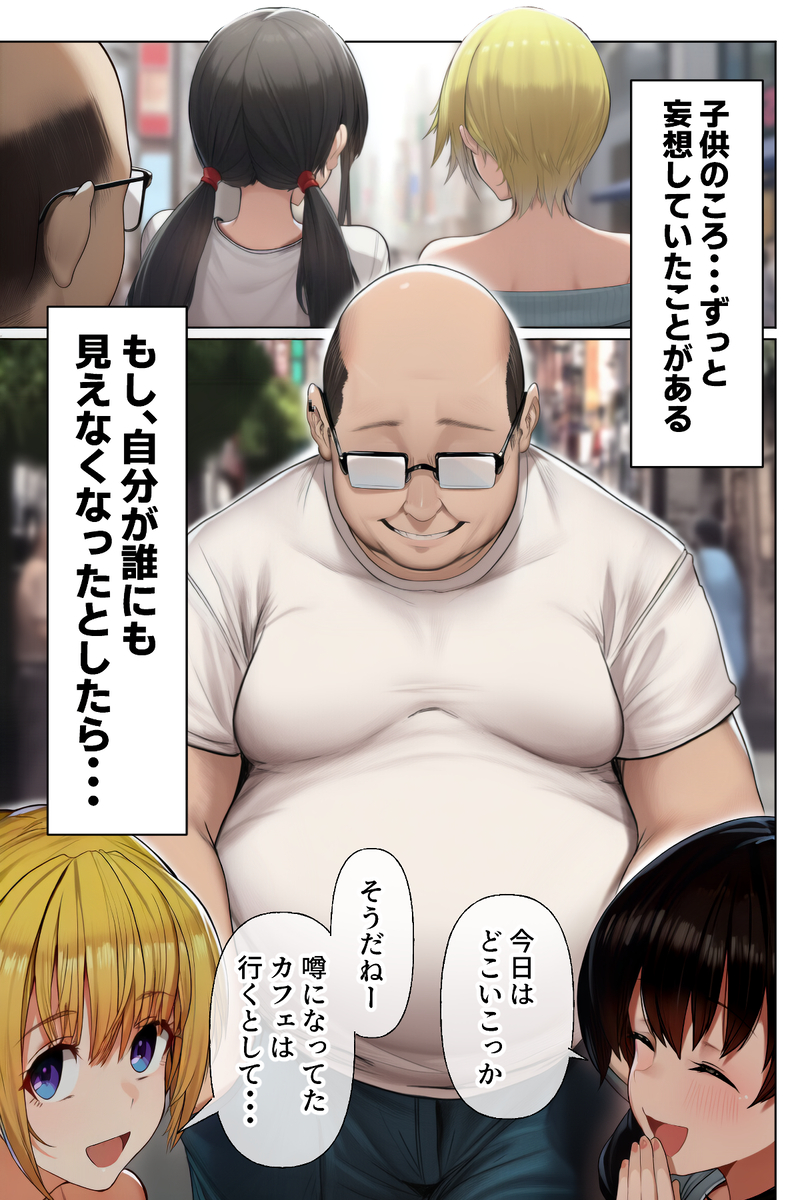 【エロマンガ】社会の認知から外れた存在となった中年男が女の子達にエロい事しまくってるwww