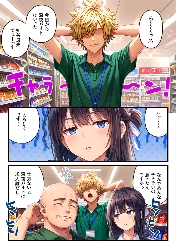 【エロ漫画】店長と付き合ってる美少女が深夜勤務のチャラ男に狙われて…