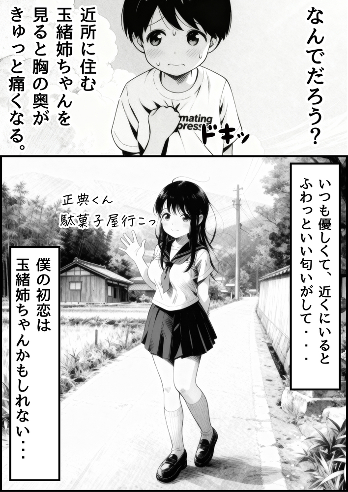 【エロ漫画】僕が恋をしていた近所のお姉さんと駄菓子屋のおじさんがエッチなことをしていて…