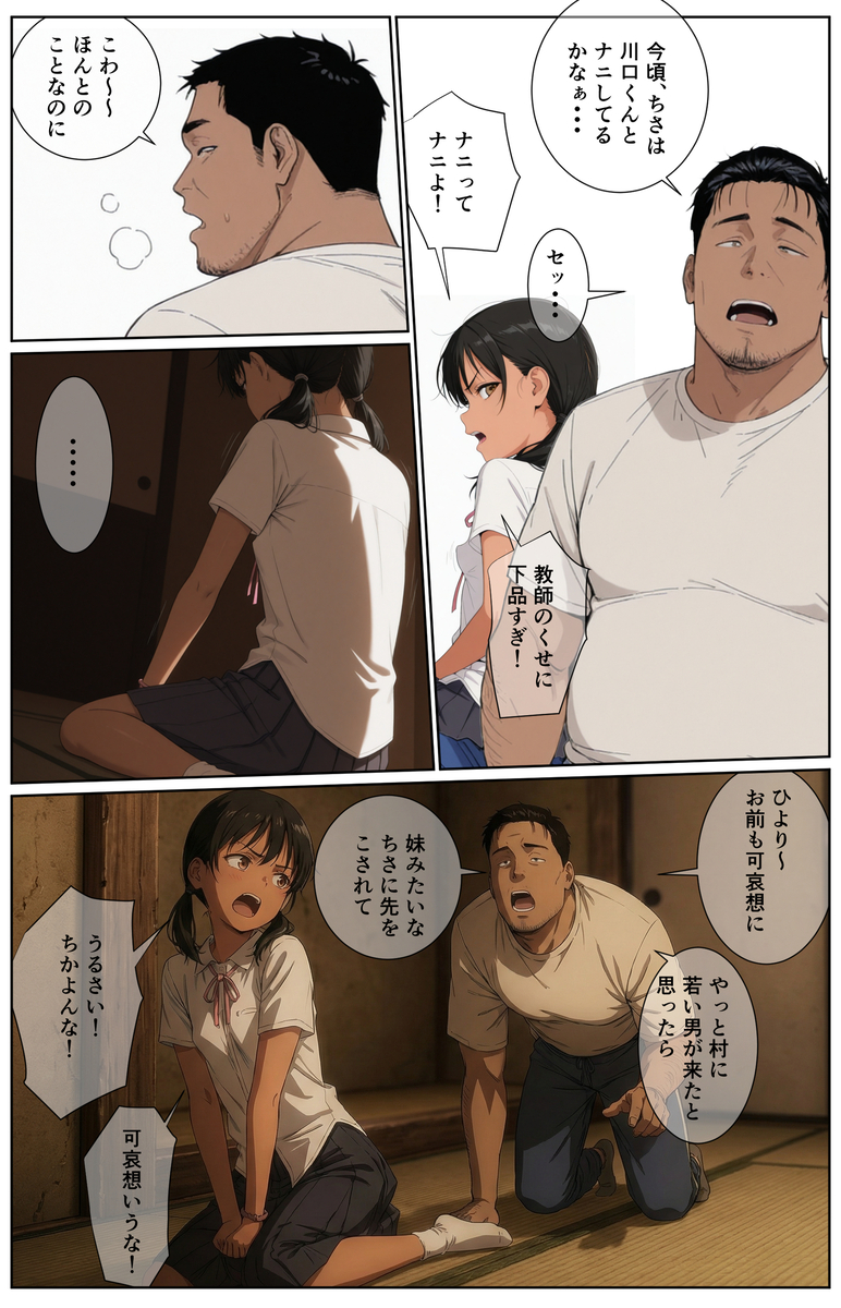 【エロマンガ】村の学校のたった二人の女子生徒とその教師の男性二人による禁断の関係がエロ過ぎた