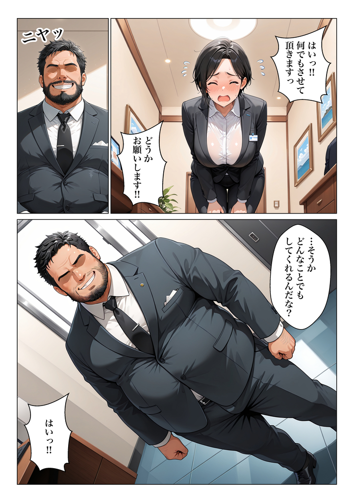 【エロ漫画】社長にご奉仕しまくって会社に残ろうとする人妻OLさんに興奮が収まらない！
