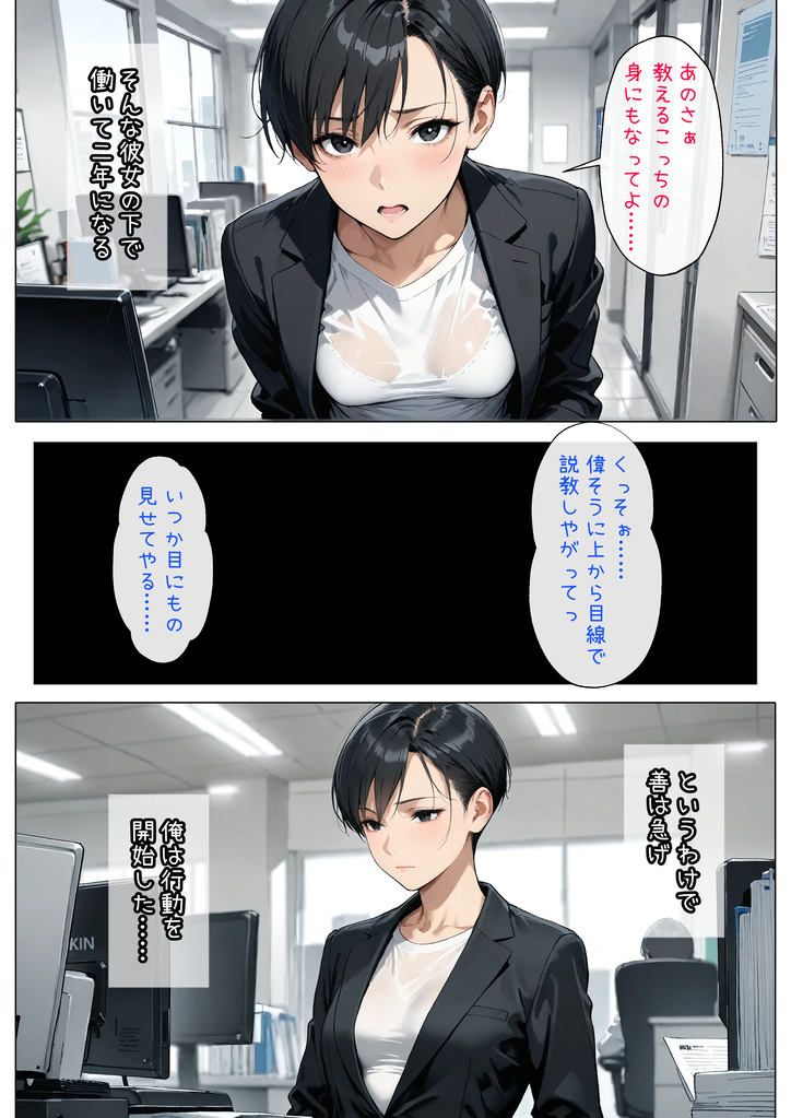 【エロ漫画】「先輩って胸小さいけど、乳首敏感なんですねw」仕事終わりの飲み会からのお持ち帰り…日頃の憂さ晴らしの生中出しセックスがヤバい！