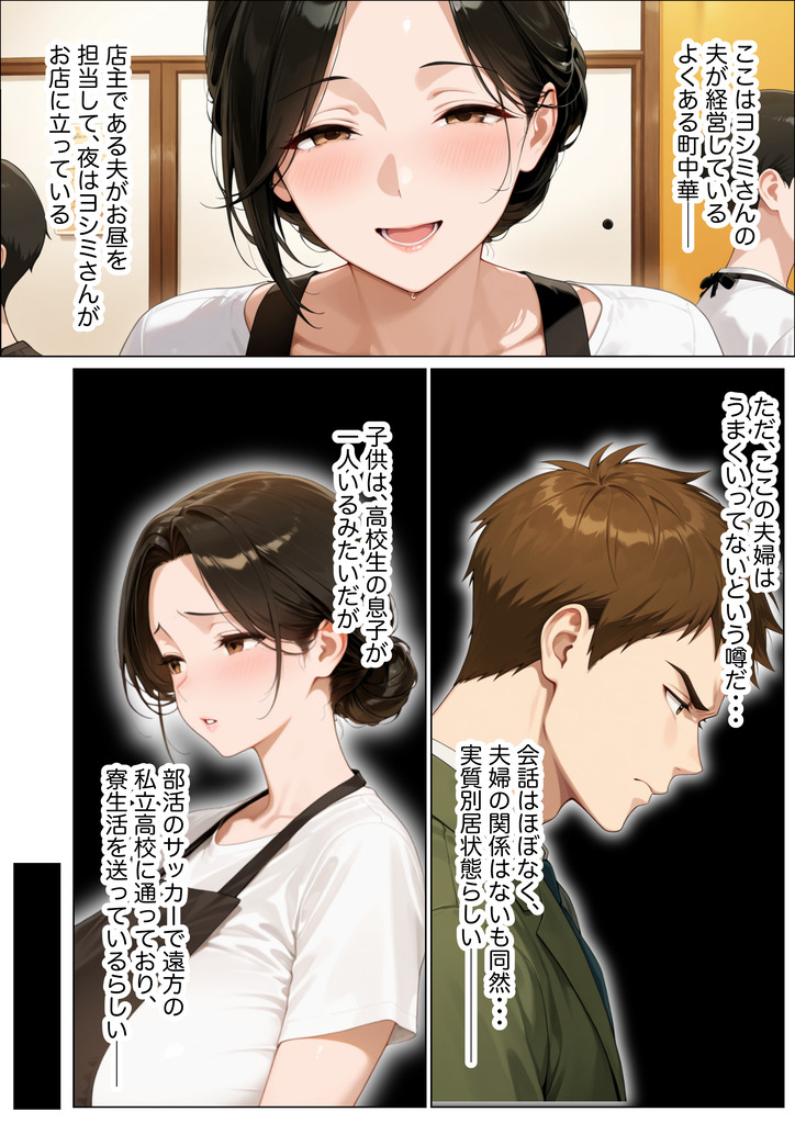 【エロ漫画】ムチムチすぎるカラダがエロい！近所の飲食店の奥様との浮気セックスが気持ち良すぎて…