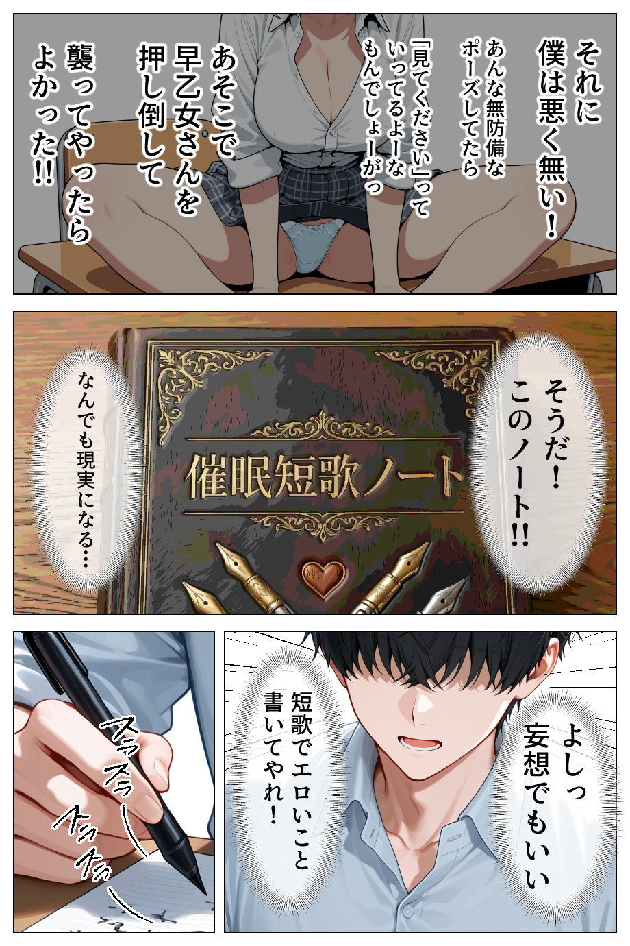【エロ漫画】夢はハーレム3P！噂のノートに自分の願望を書きまくった結果www