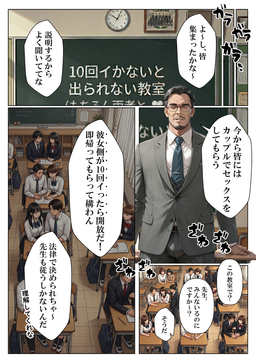 【エロマンガ】学校中のカップルが教室でエッチなことやりまくっていて…