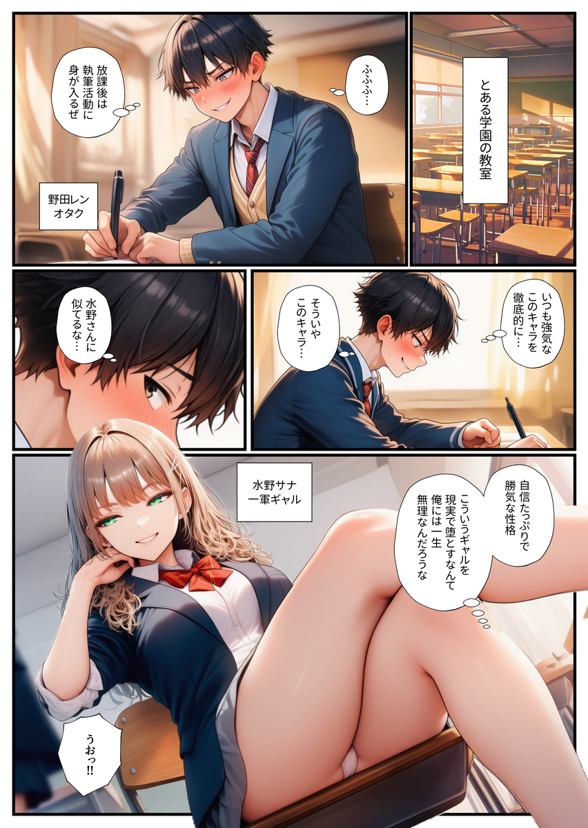 【えろまんが】気になる女の子をエロ小説ネタにしてみたら…ラッキースケベな展開にwww