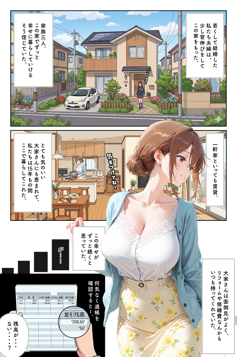 【エロマンガ】生活のために爆乳妻が快楽堕ちしていく姿がたまらないエロ漫画です！