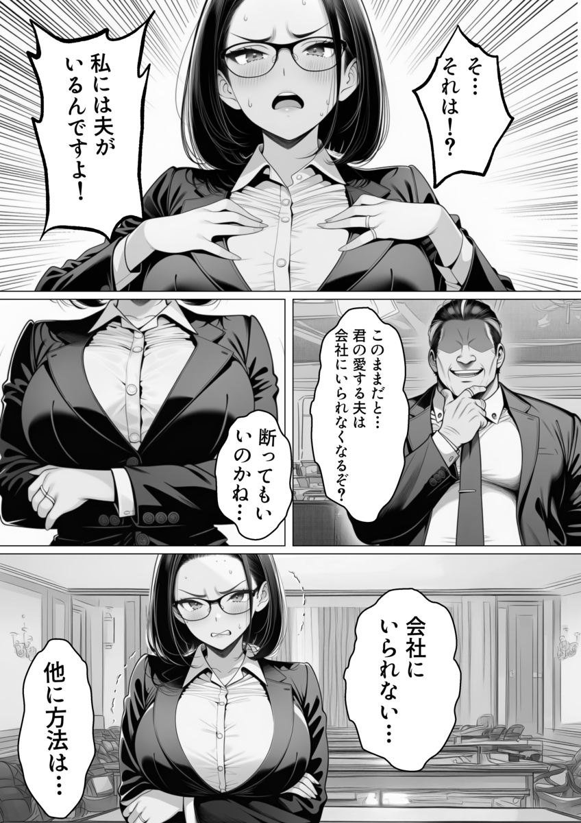 【エロマンガ】夫思いの妻は夫のクビを回避するためにカラダを張って…