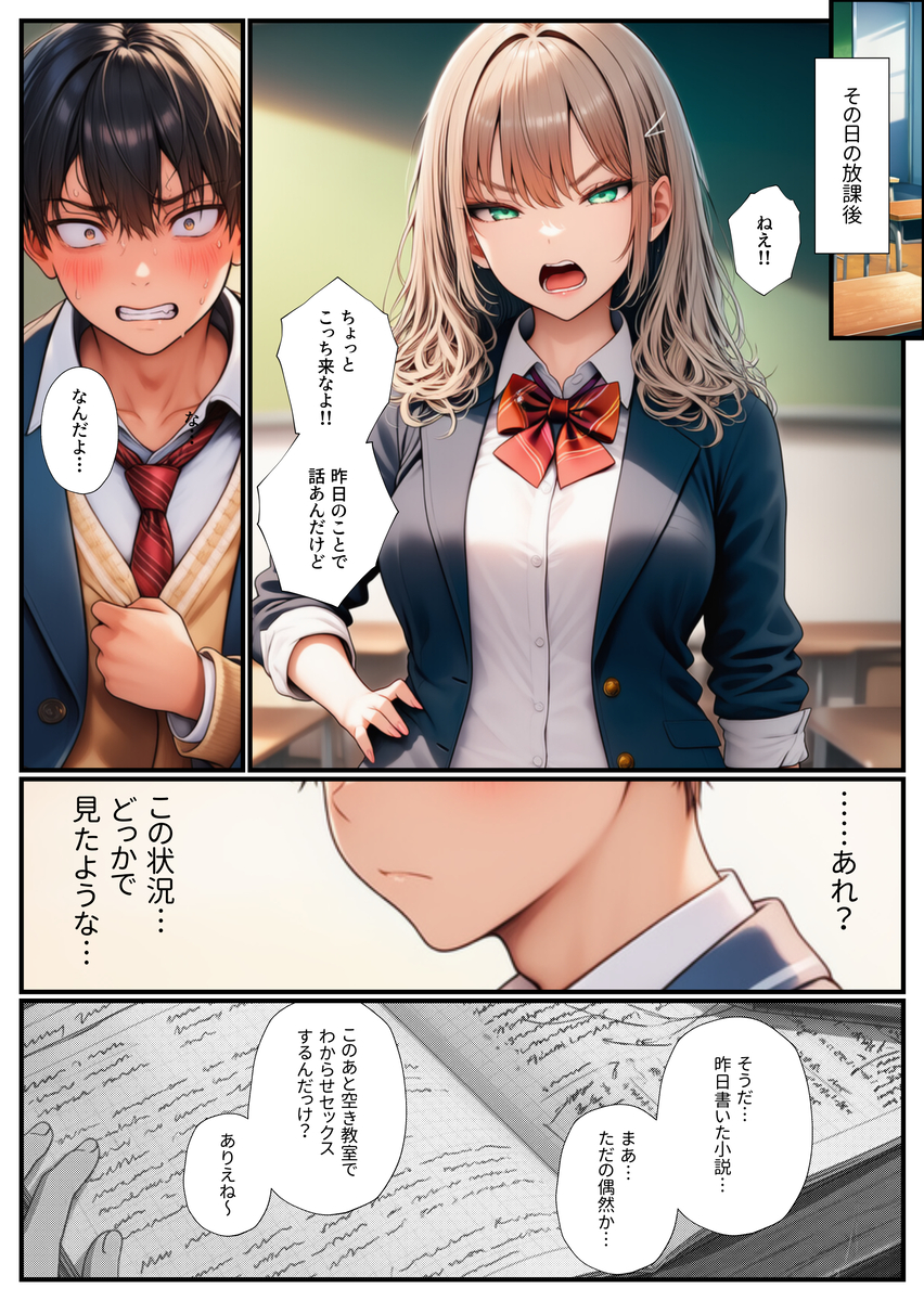 【えろまんが】気になる女の子をエロ小説ネタにしてみたら…ラッキースケベな展開にwww