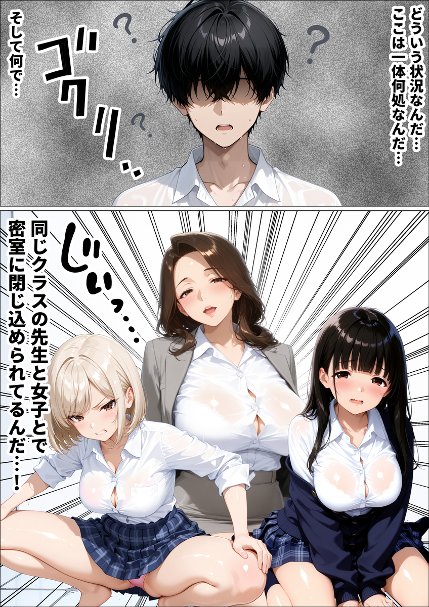 【えろまんが】ザーメン搾取ゲームが凄すぎる！外的な恐怖と内から湧き上がる快楽が入り乱れる密室空間がヤバい…